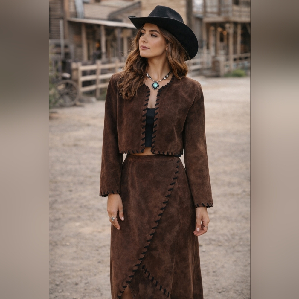 Vintage Suede Two-Piece Set – Melanzana Made in USA – Boho Western Style